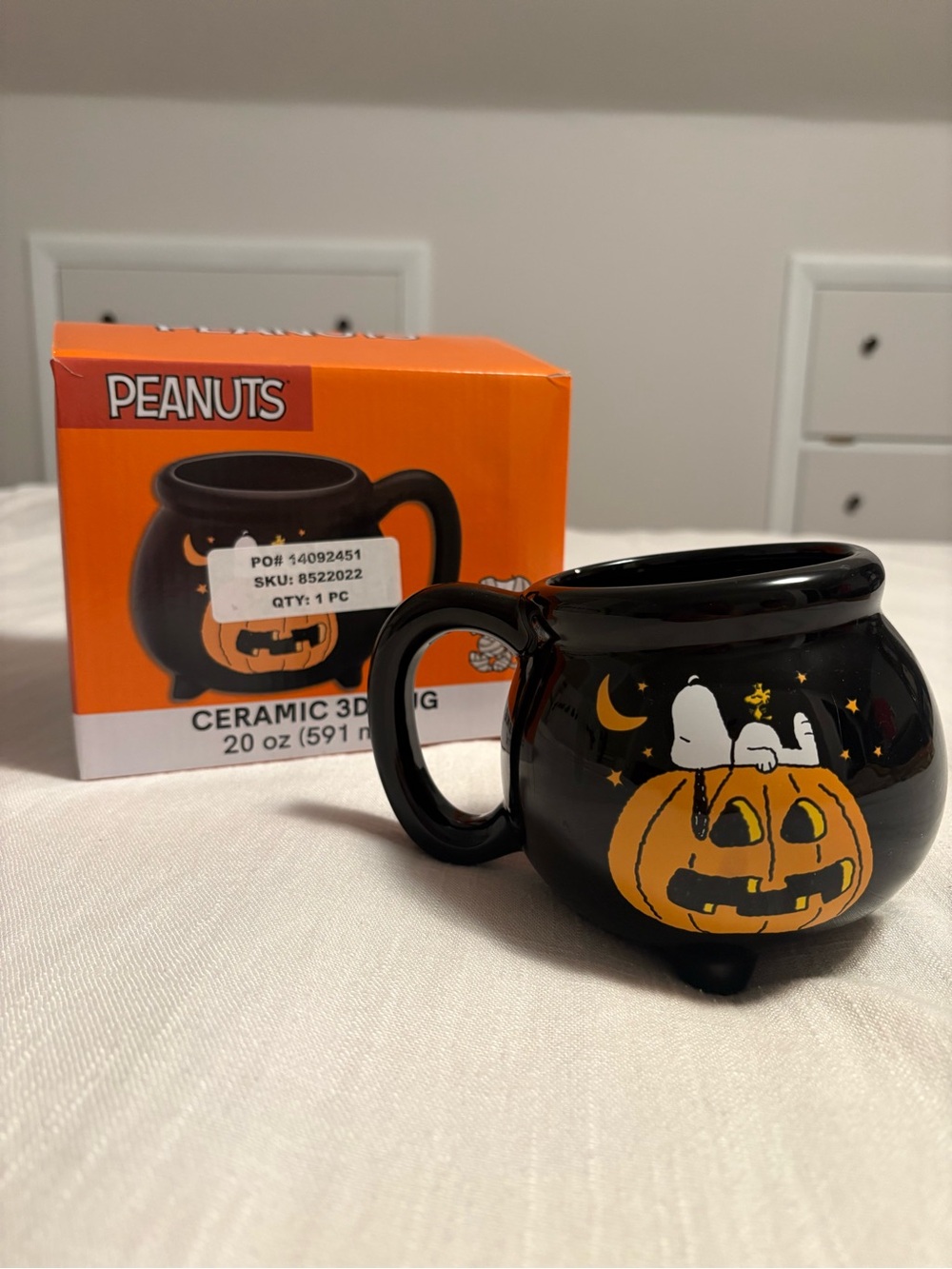 Peanuts Snoopy Halloween Mug Witch 3D Cauldron Pumpkin Black Woodstock Cup
